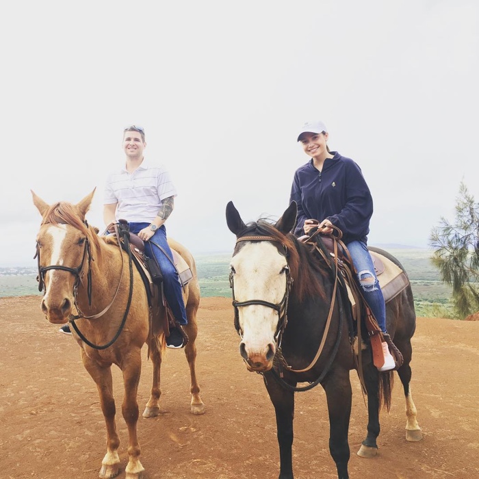 Kelley and I riding horses on Lanai